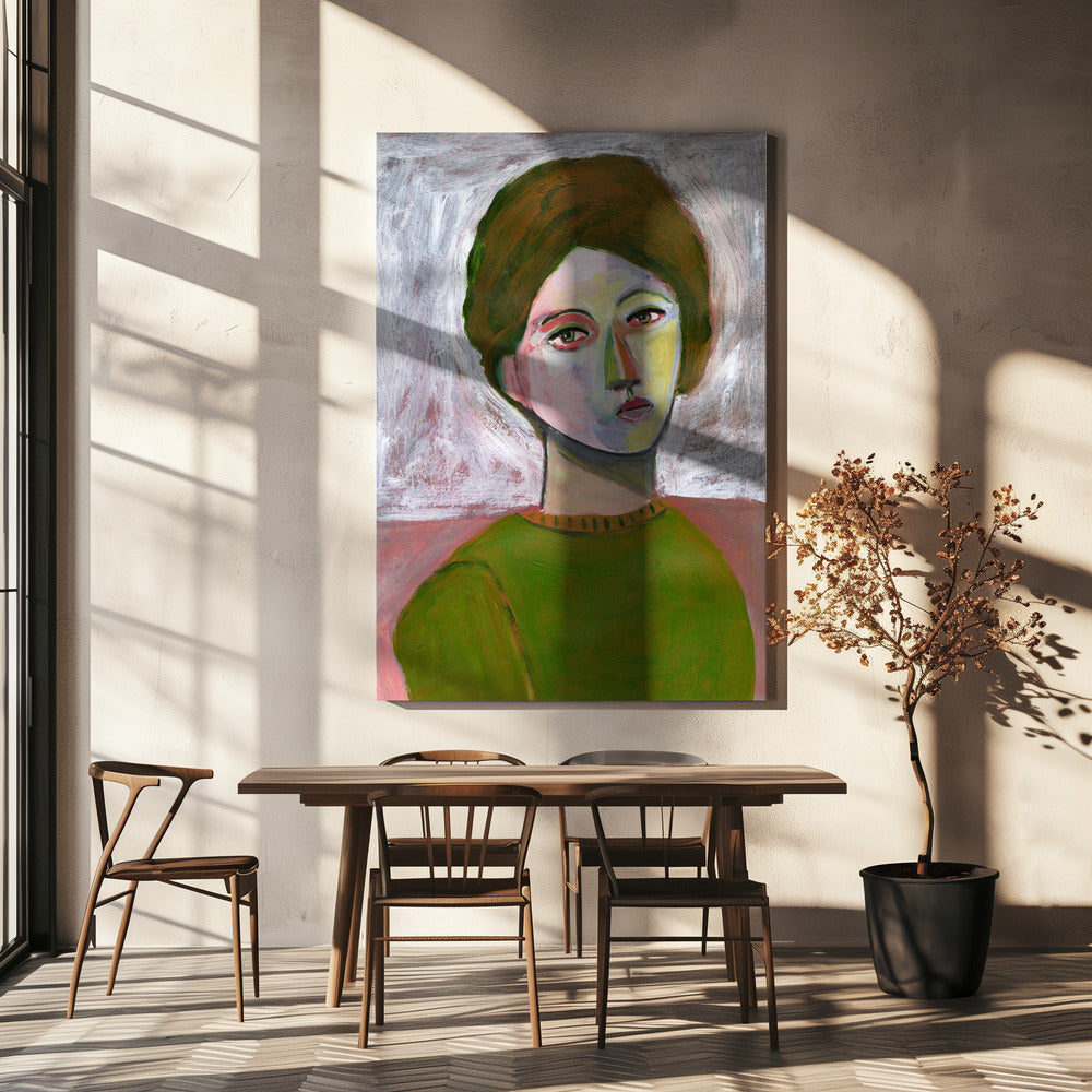 De vrouw in de groene trui | Canvas