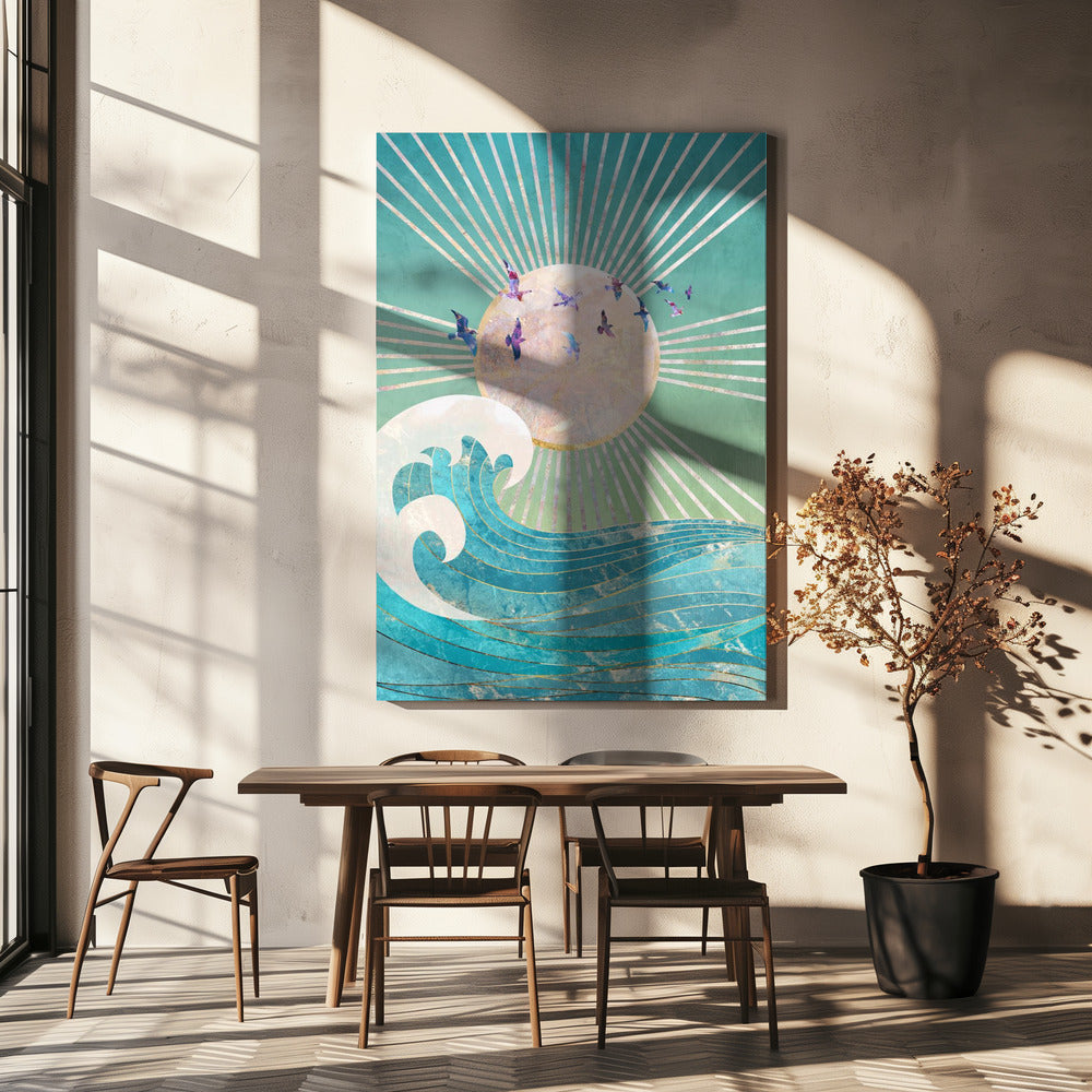 Zonsondergang Gouden Oceaan Turquoise | Canvas
