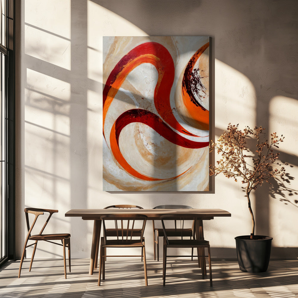 Rode en oranje wervelingen op een neutrale achtergrond | Canvas