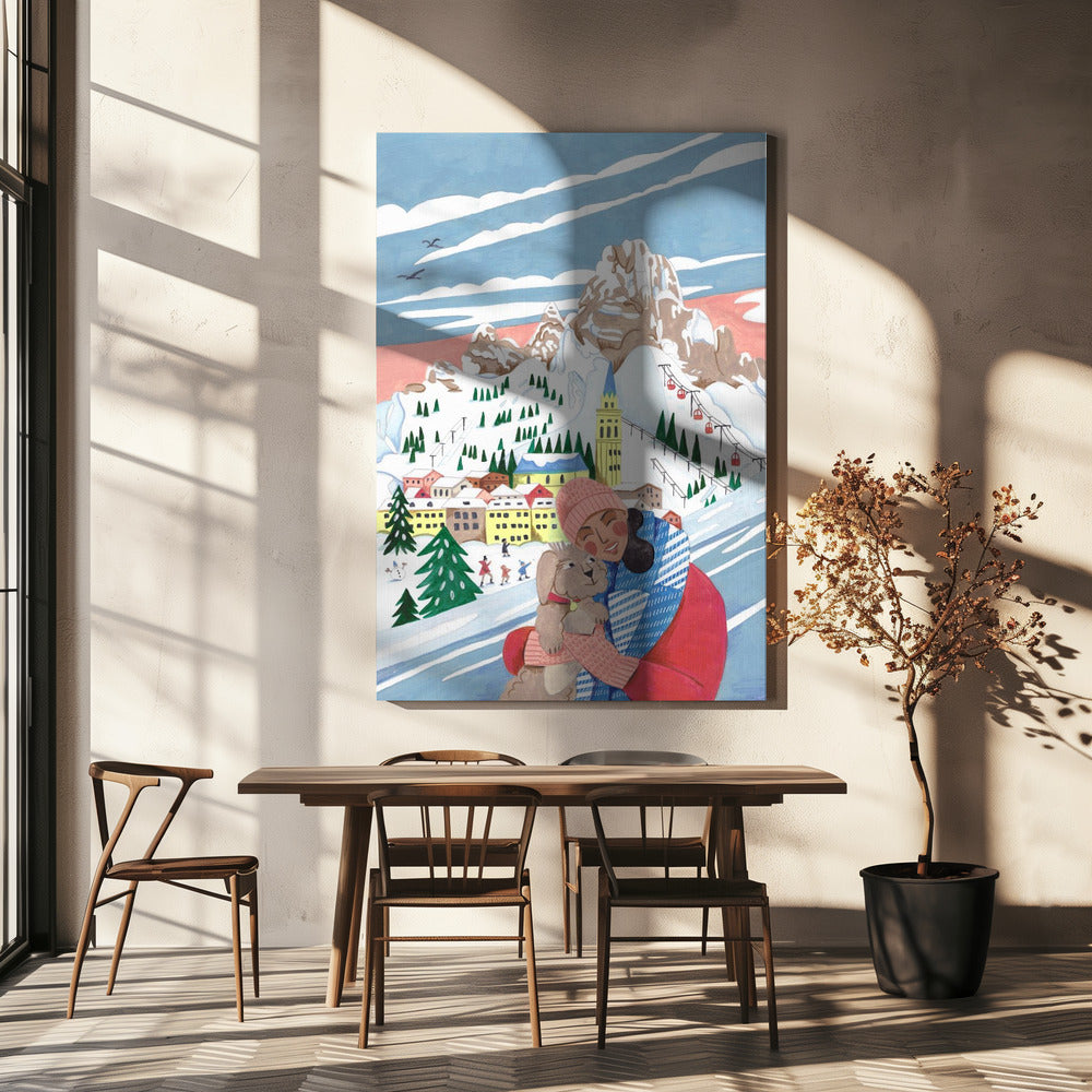 Winter Scene Woman and Dog | Canvas