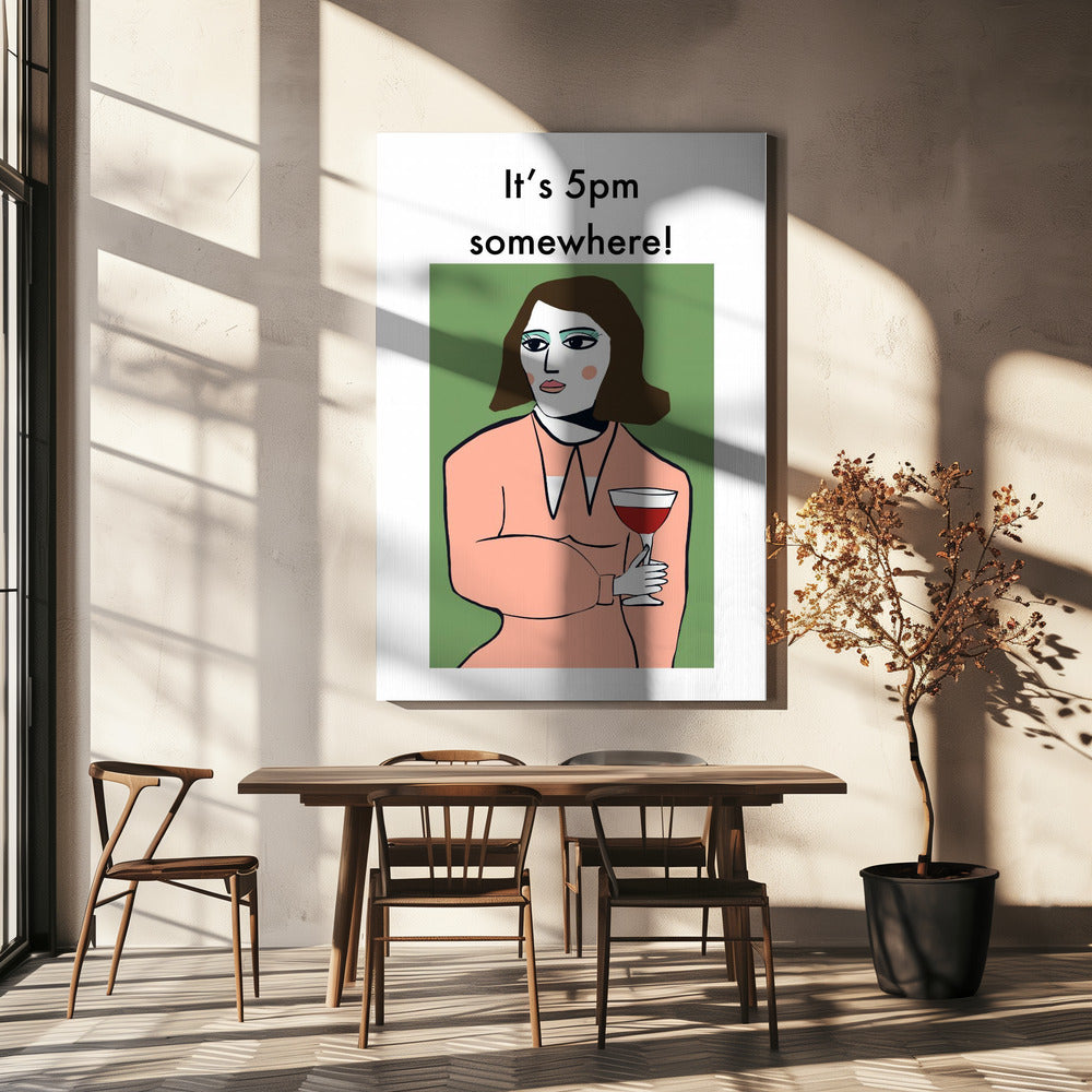 Het is ergens 17.00 uur - Humorvrouw drinkt wijn | Canvas