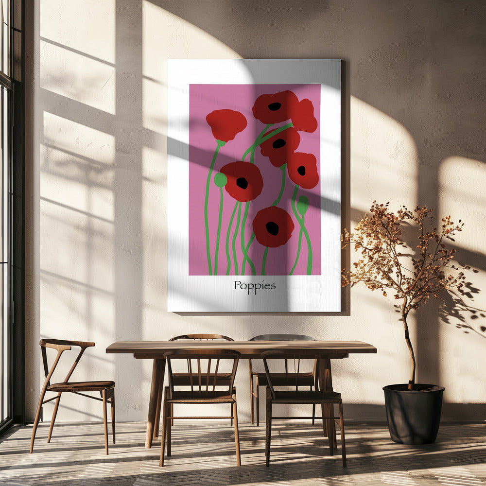 Klaprozen Bloemen roze en rood | Canvas