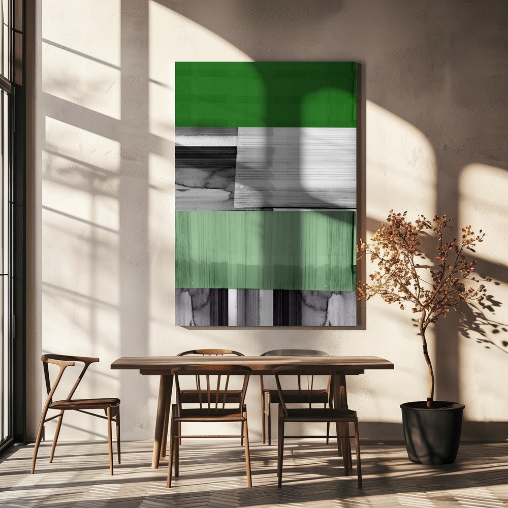 Abstract Zwart Wit Groen Grijs 1 | Canvas