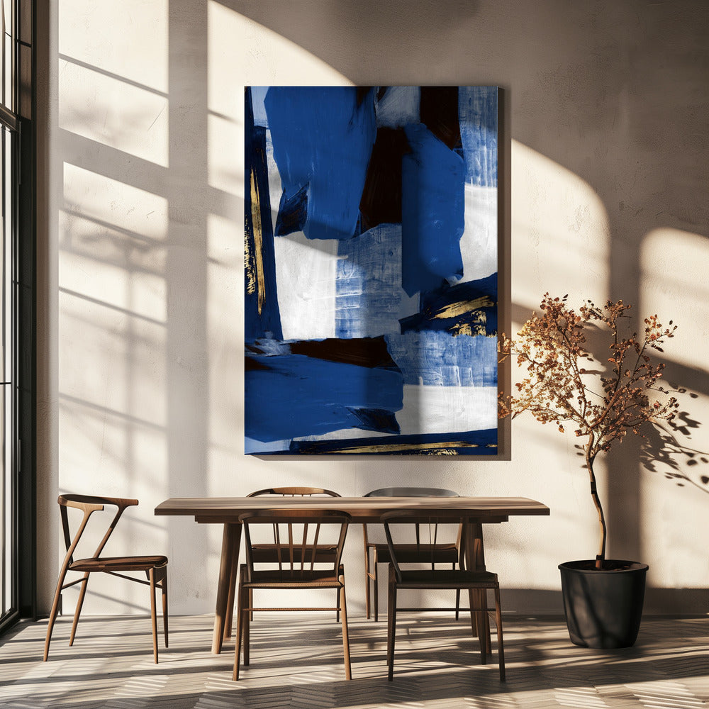Marineblauwe gouden vormen 1 | Canvas
