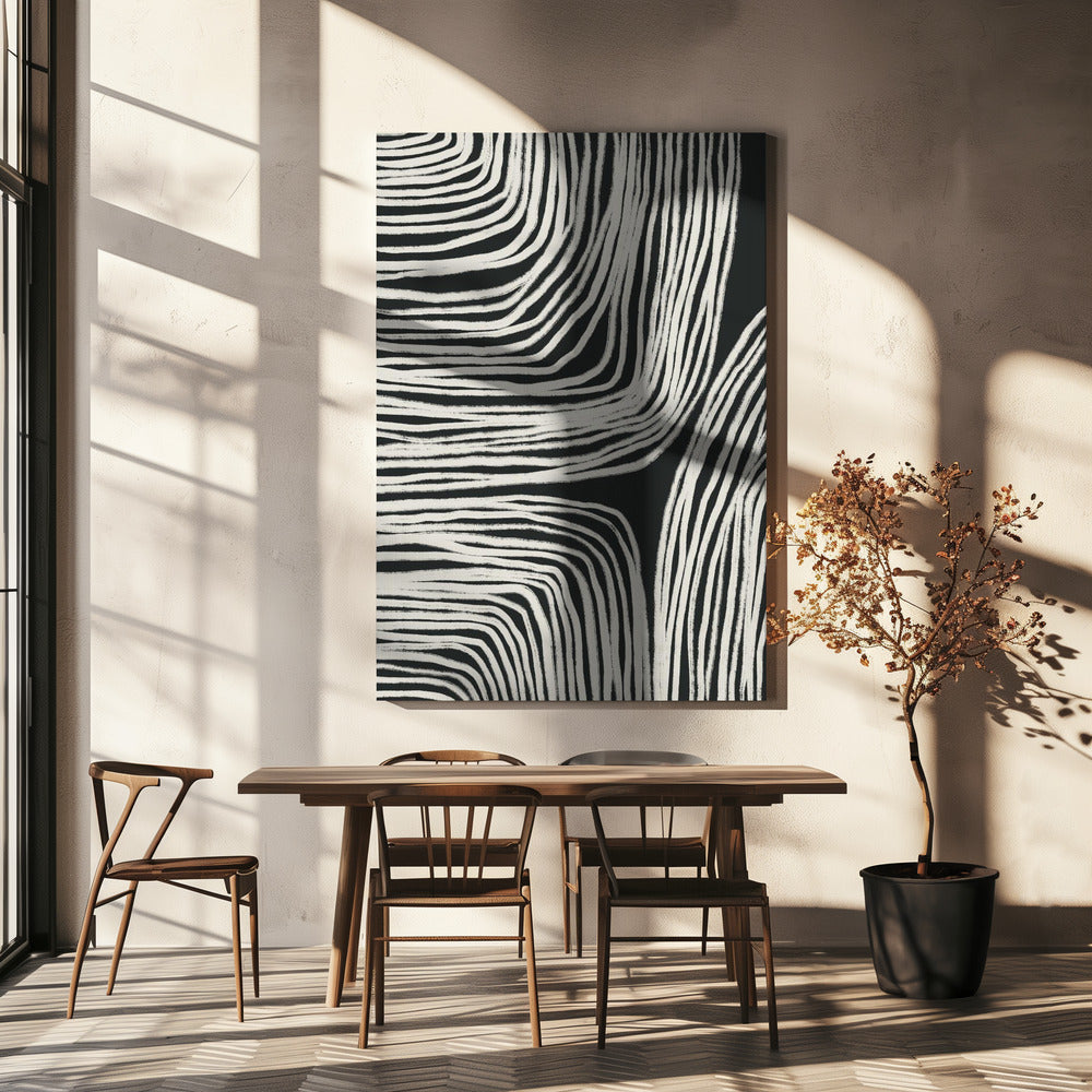 Monochrome organische golvende lijnen | Canvas