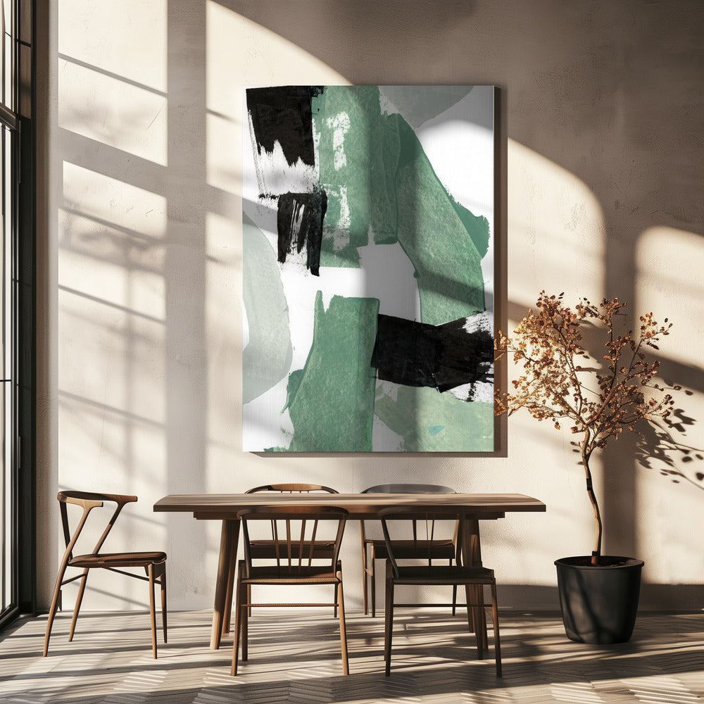 Abstract Green & Black Shapes No1 Print | Canvas