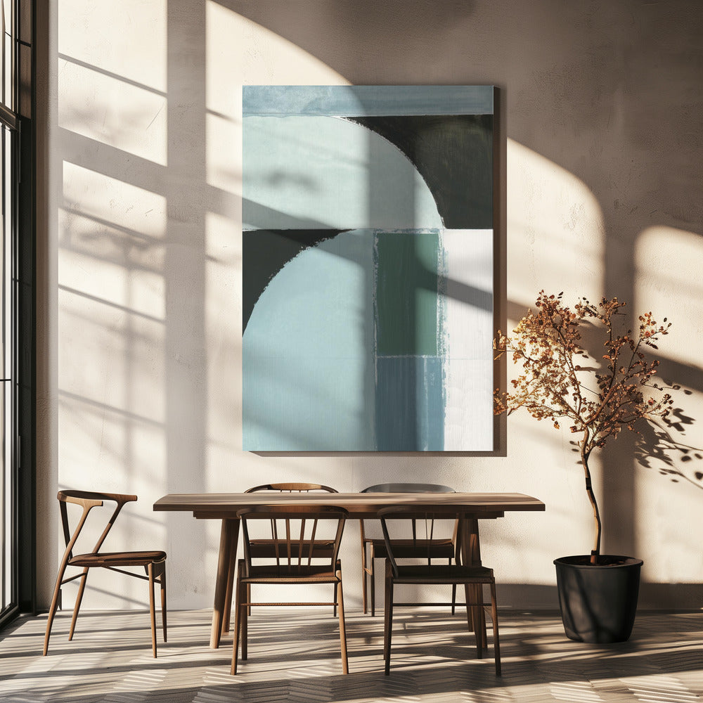 Abstracte blauwe vormen nr. 1 print | Canvas