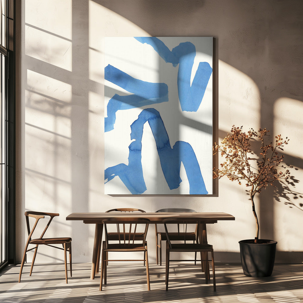 Abstracte blauwe penseelstreken kunstdruk nr. 1 | Canvas