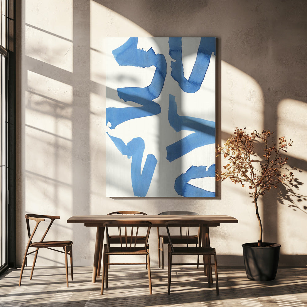 Abstracte blauwe penseelstreken kunstdruk nr. 2 | Canvas