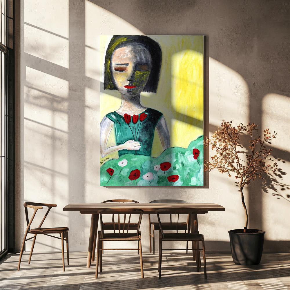 Dame in de tuin | Canvas