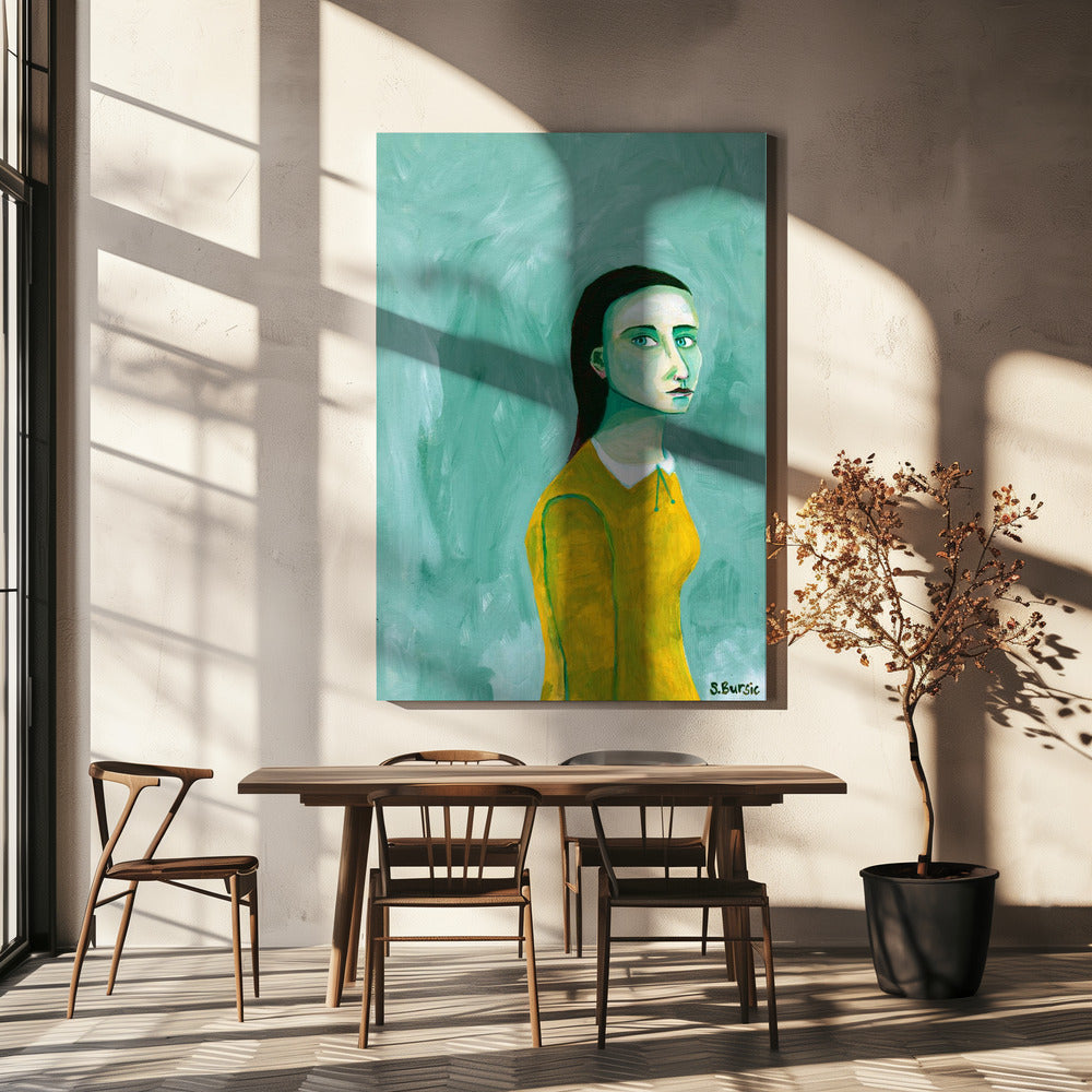 Dame in de gele jurk | Canvas