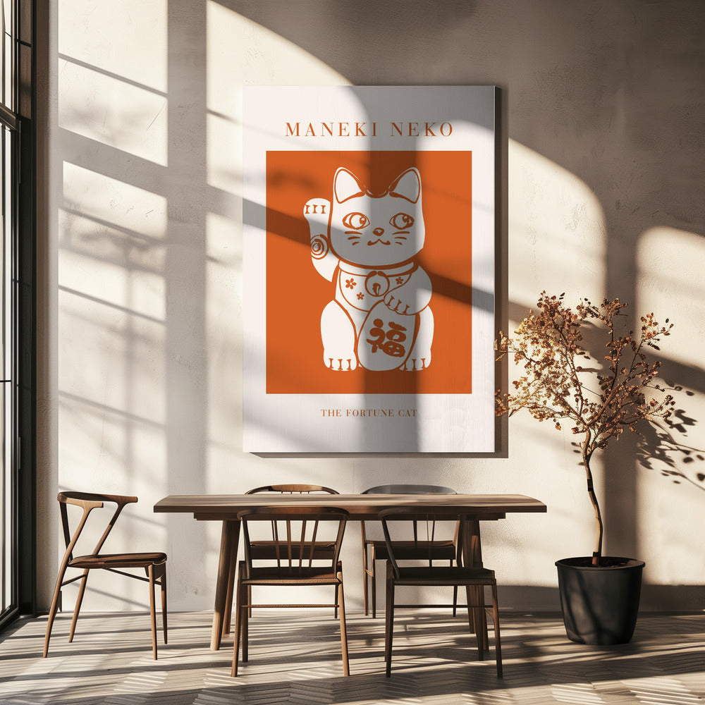 Maneki-neko Cat Orange | Canvas
