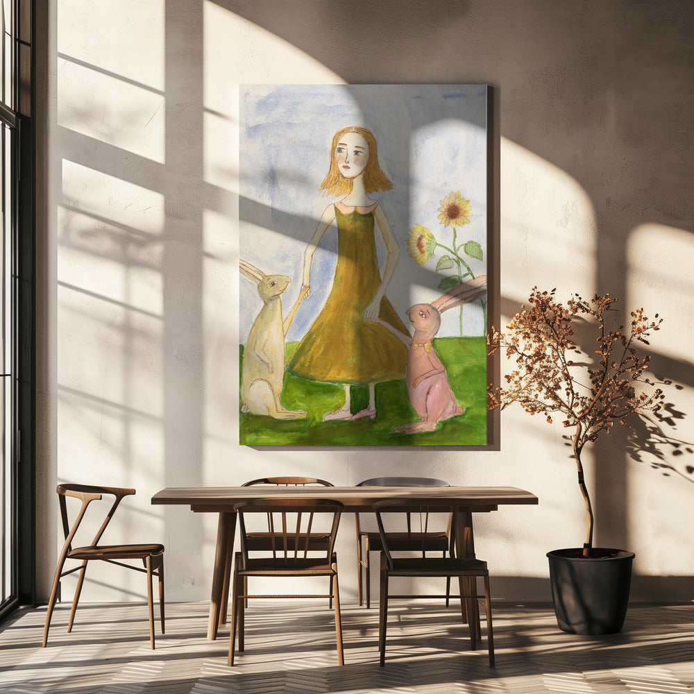 Meisje met haar konijnen | Canvas