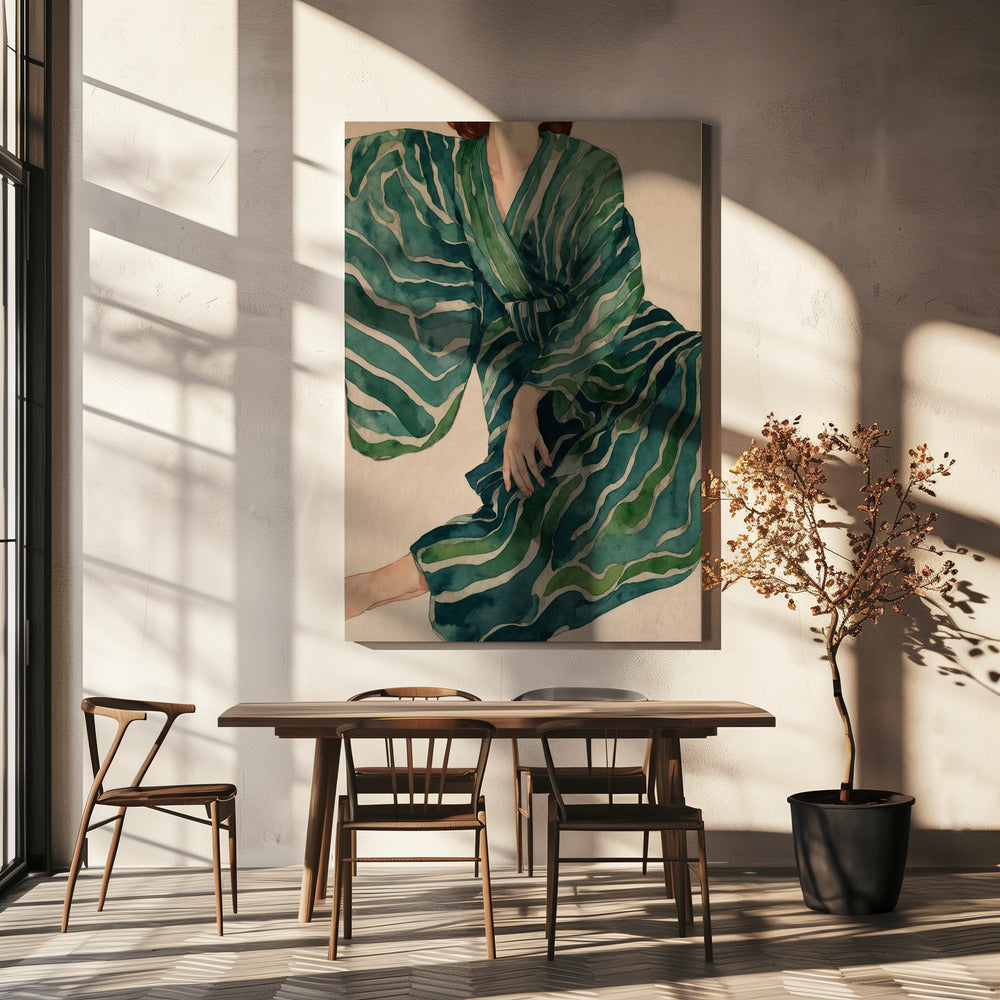 Groene Kimono Flow | Canvas