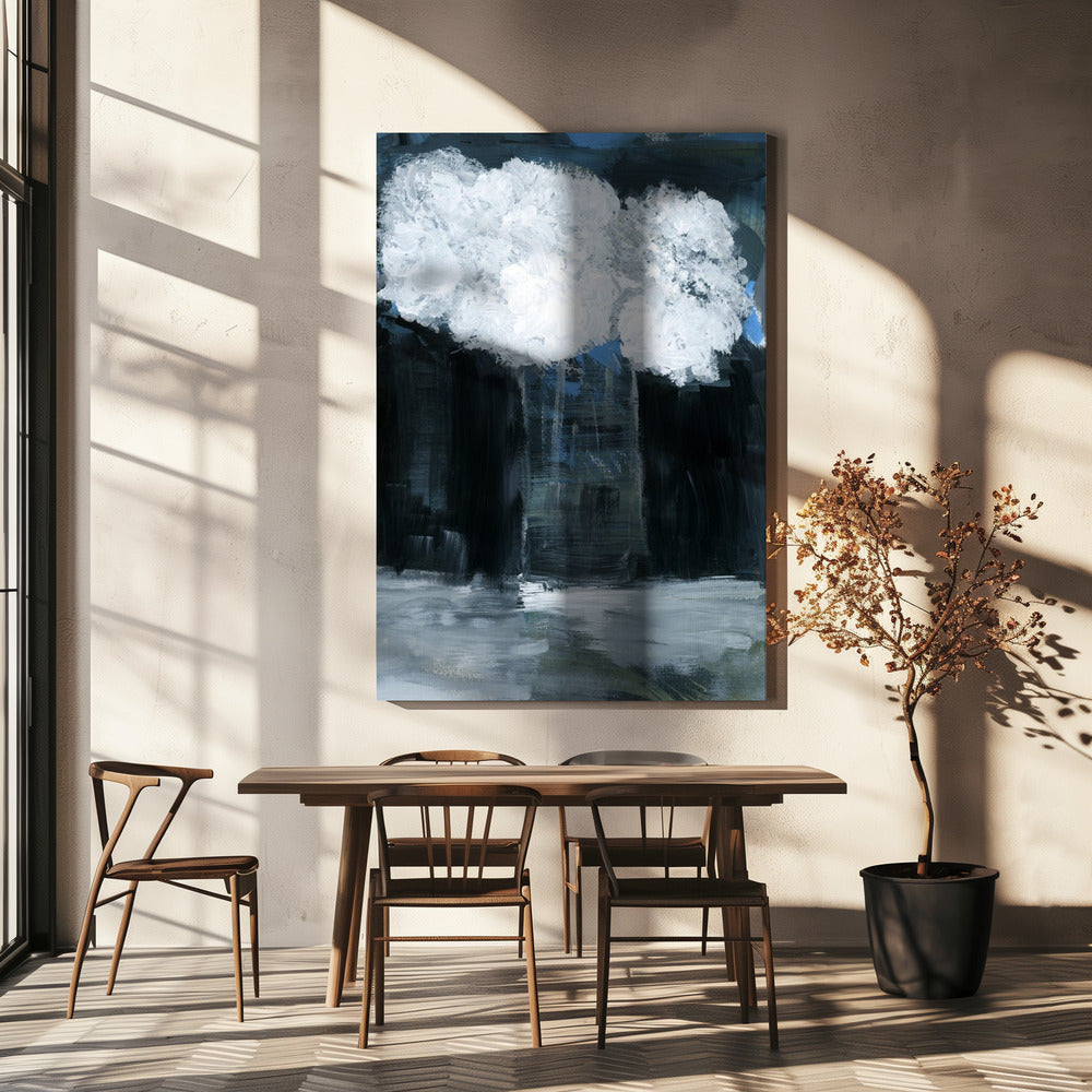 Witte sneeuwbal Viburnum in vaas op zwarte achtergrond | Canvas