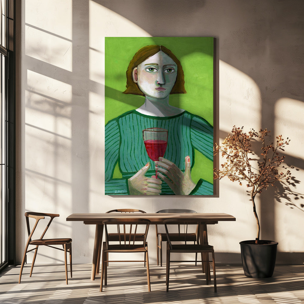 Dame met rode wijn | Canvas