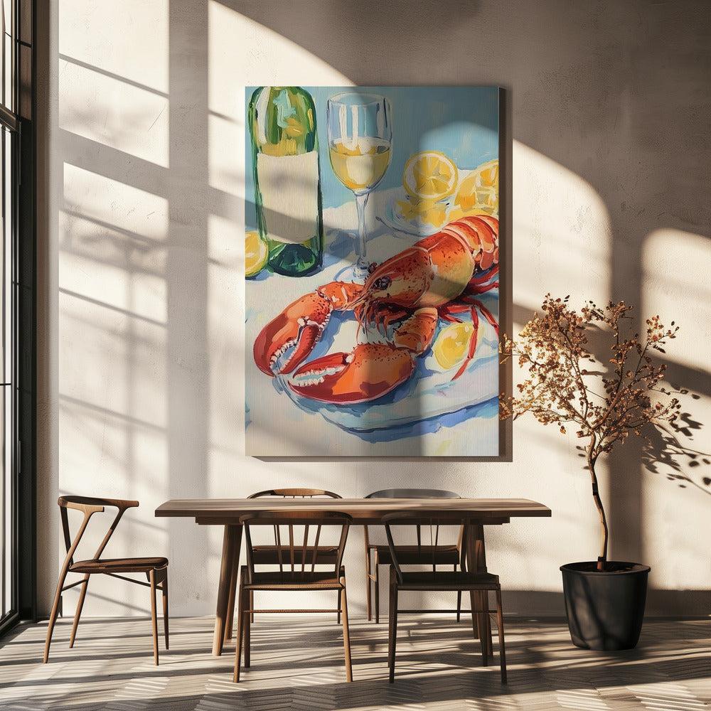 Stilleven met kreeft en wijn | Canvas