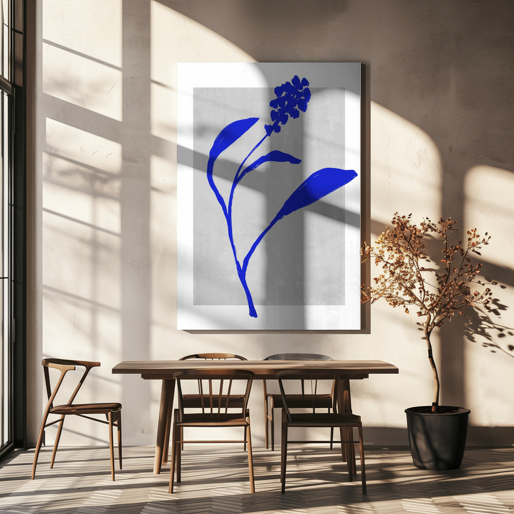 Silhouet van een azuurblauwe bloesem | Canvas