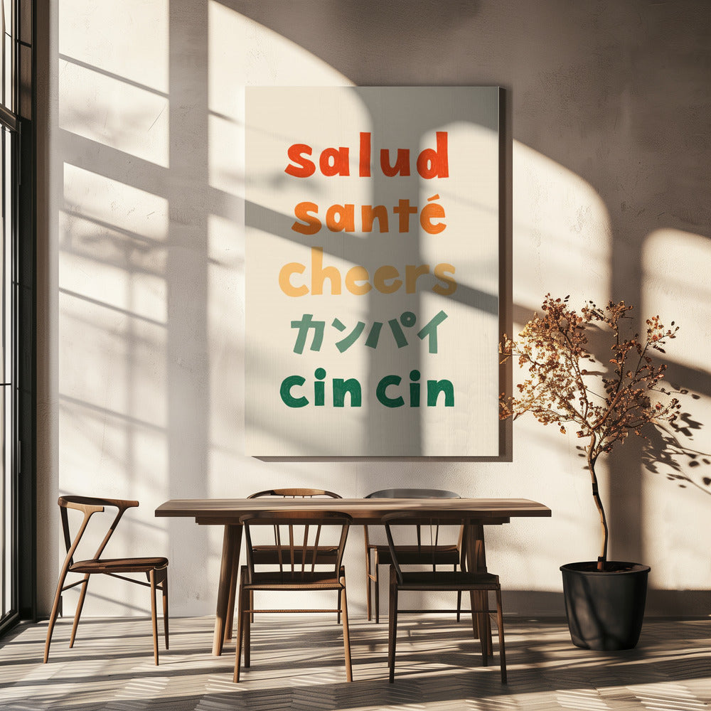 Proost typografie - Salud Santé Proost Kanpai Cin cin | Canvas