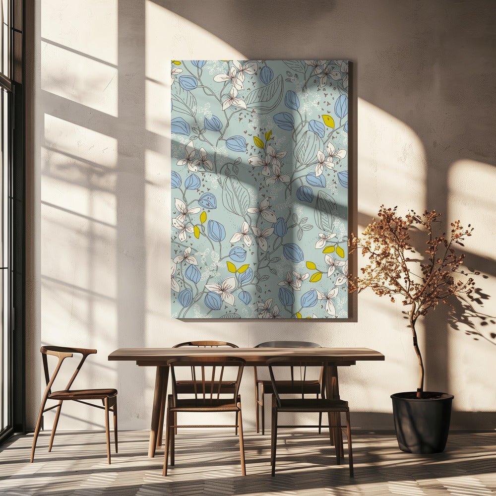 Elegantie in de zomer met een patroon van munt en bloemen | Canvas
