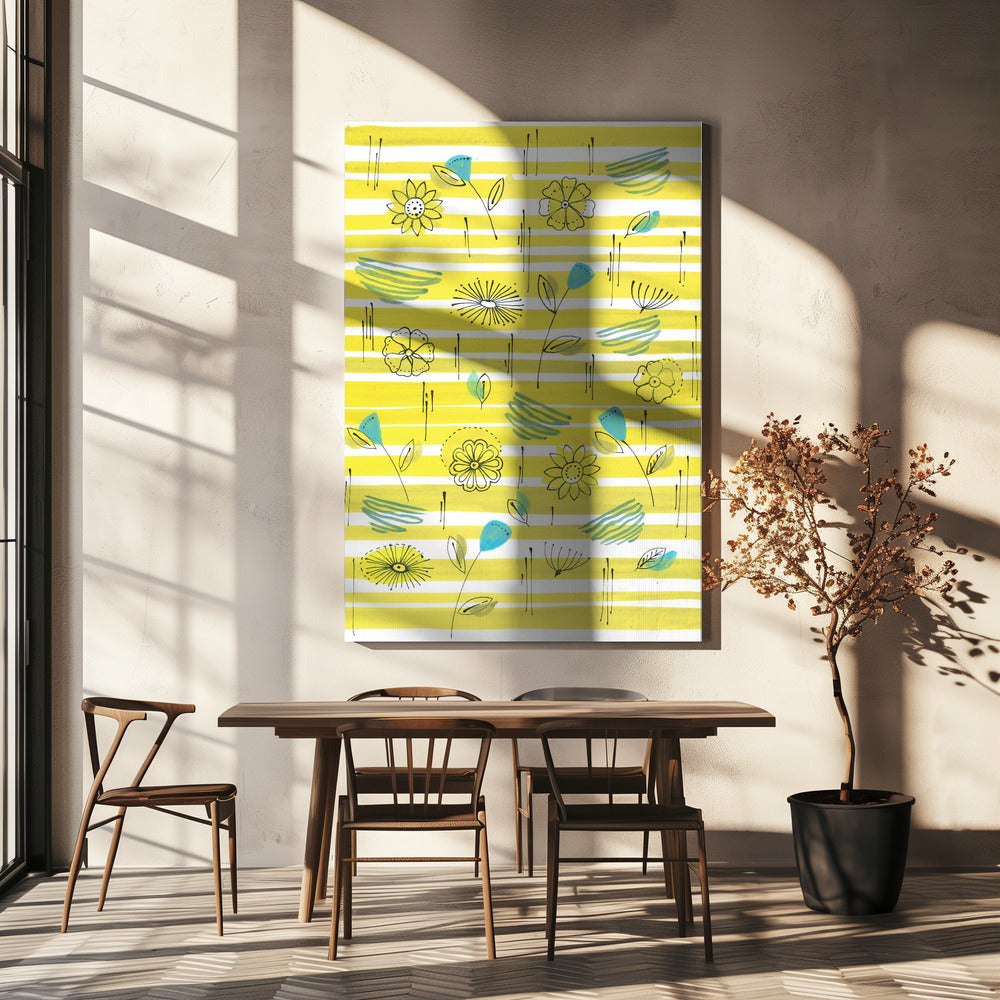 Strepen en bloemen | Canvas