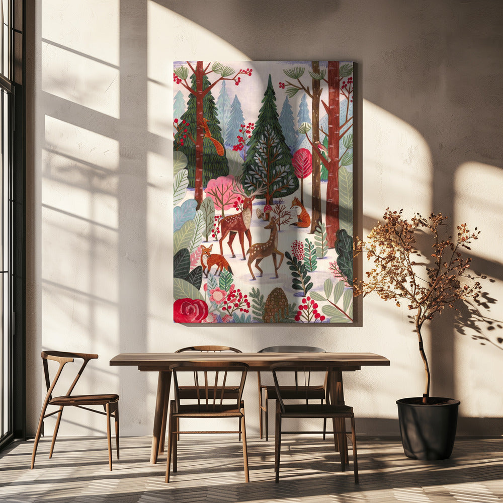 Dieren in het winterbos | Canvas