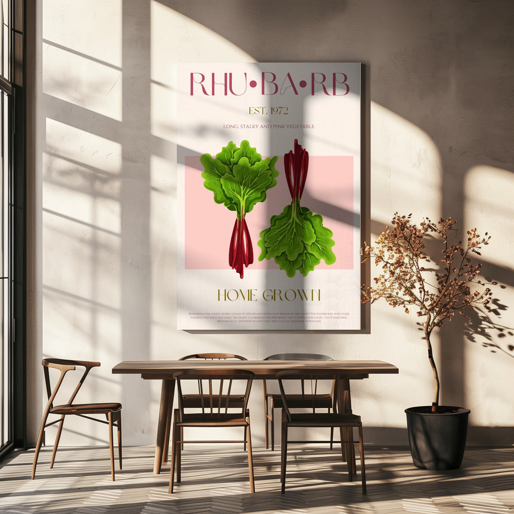 Illustrated Rhubarb With Vibrant Pink Stalks | Canvas