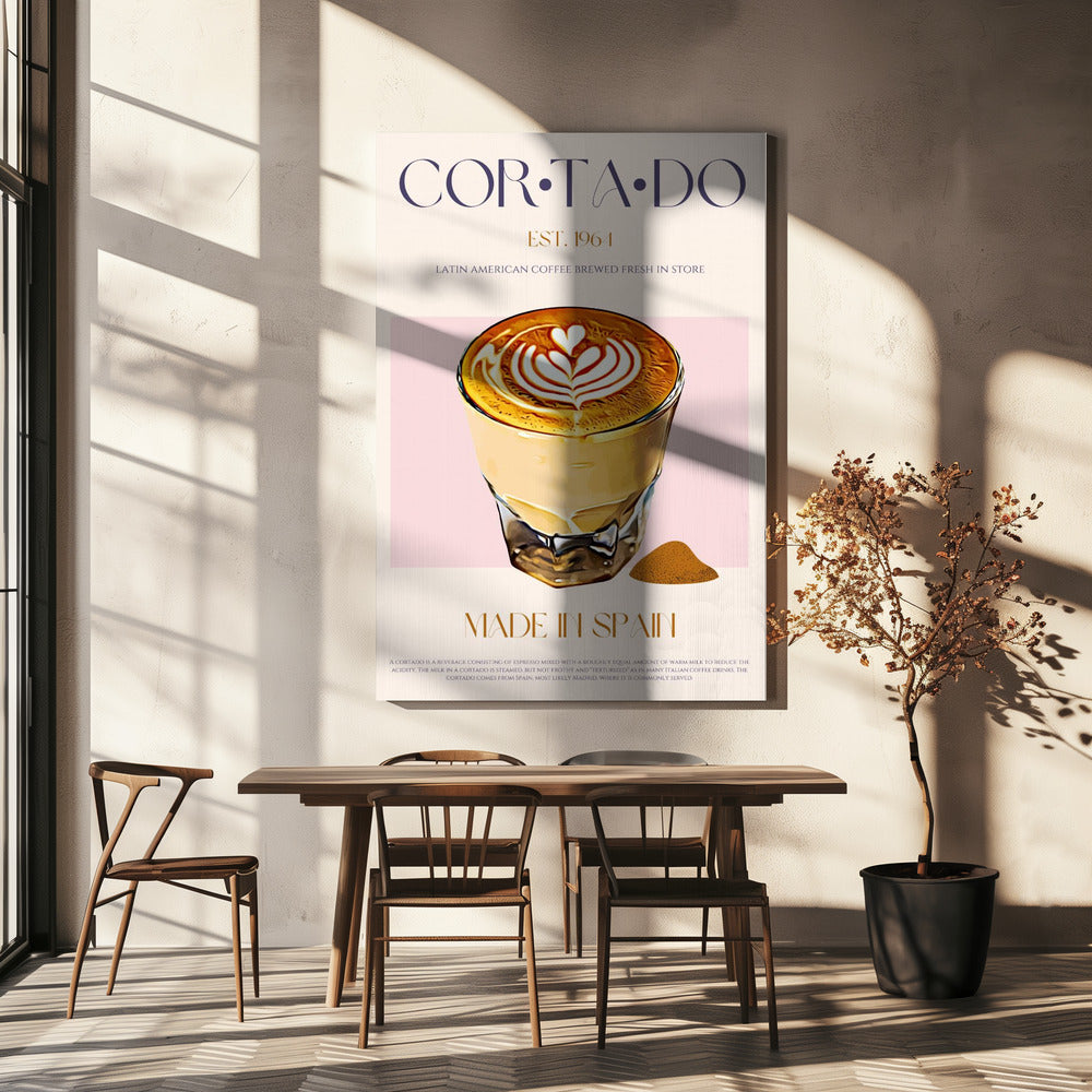Cortado-koffie-illustratie met latte-kunst | Canvas
