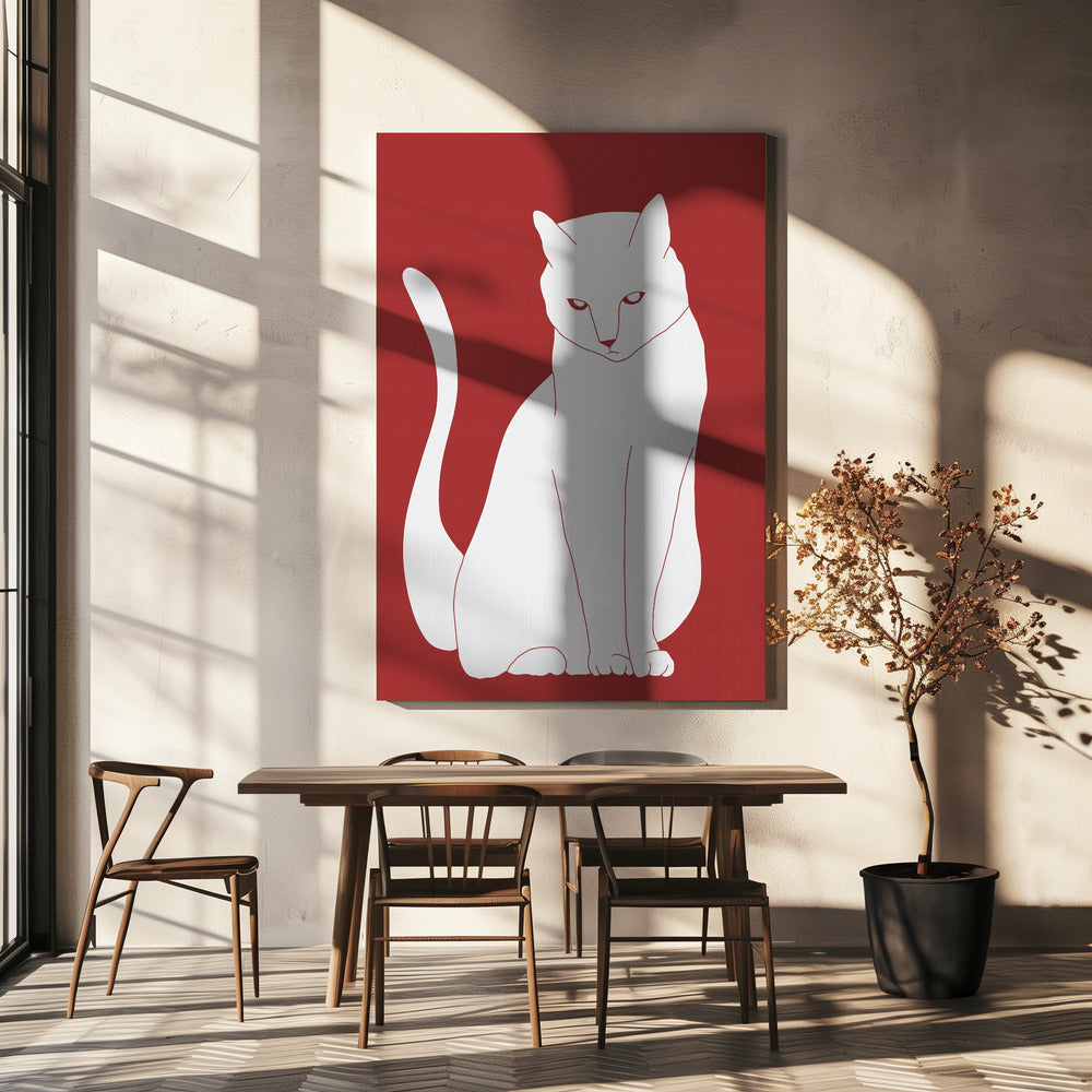Witte en rode kat | Canvas