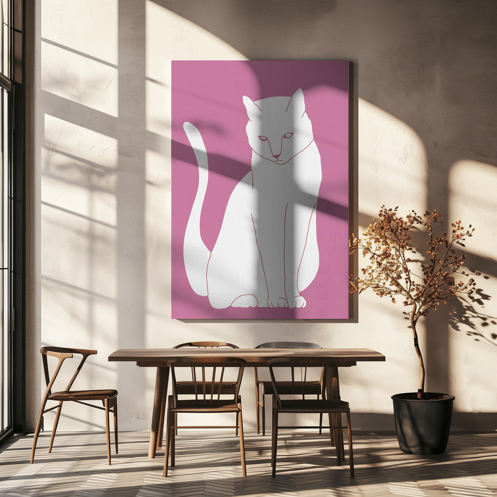 Witte en roze kat | Canvas
