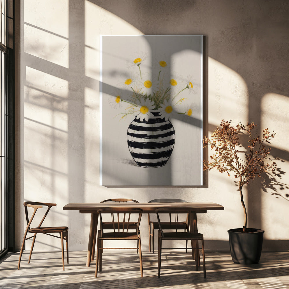 Gestreepte vaas madeliefjes | Canvas