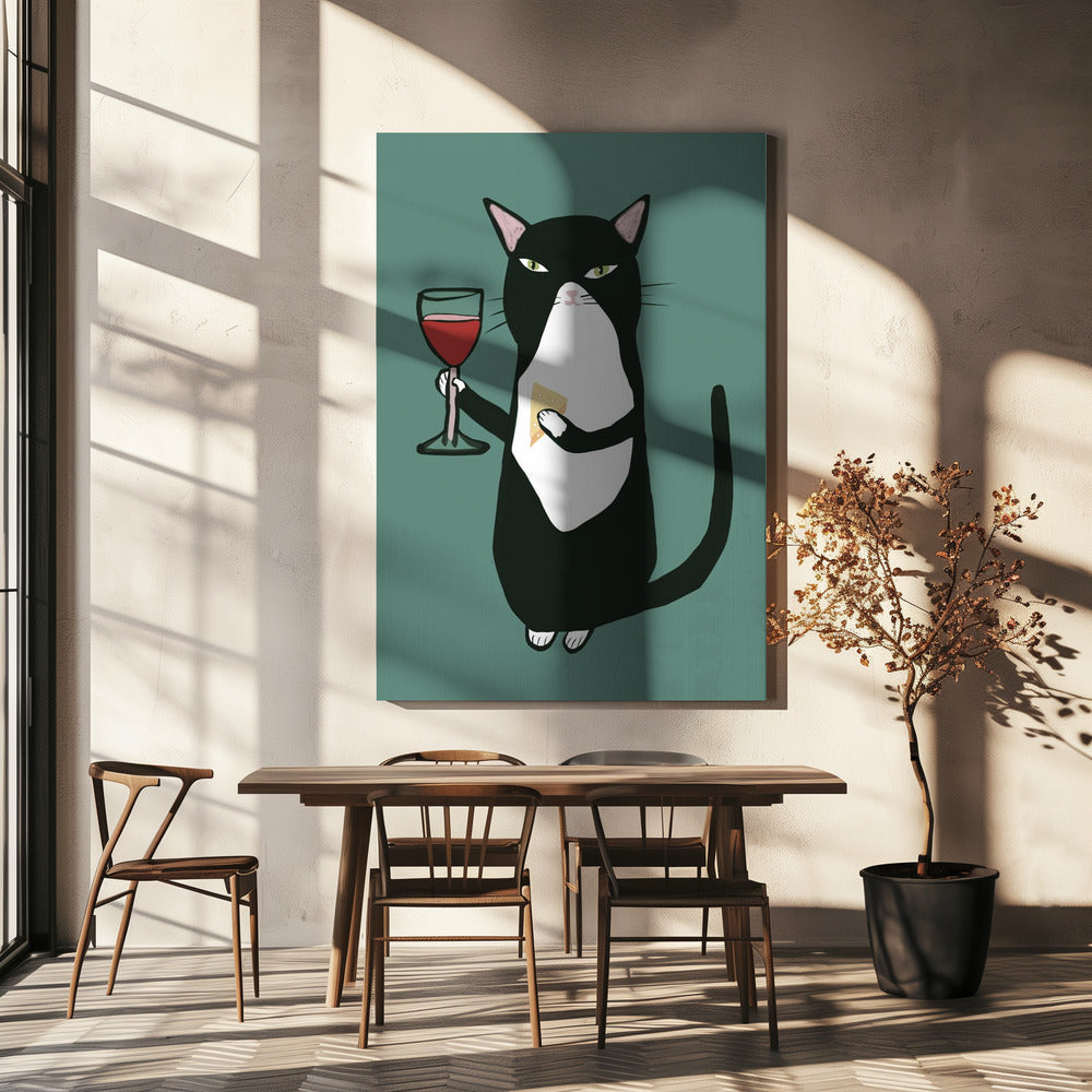 Kat met wijn | Canvas