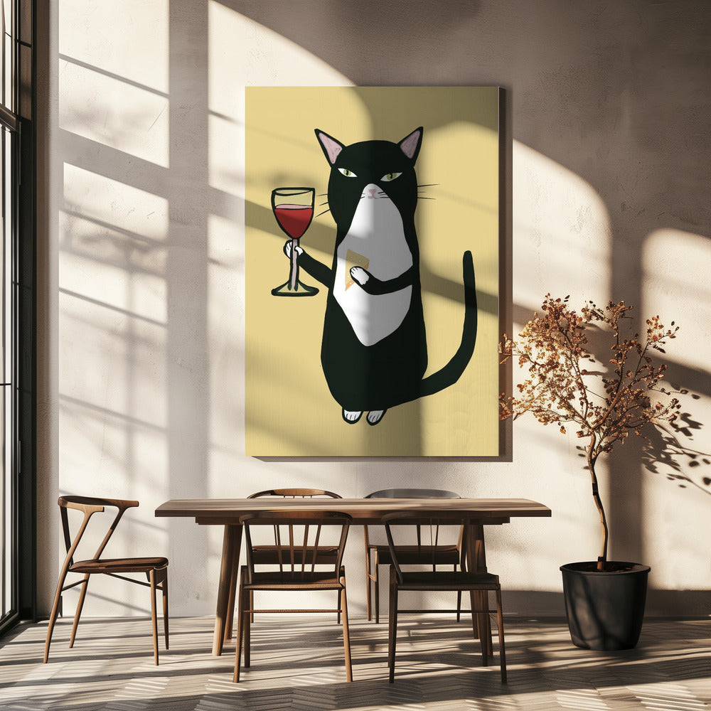 Kat met wijn | Canvas