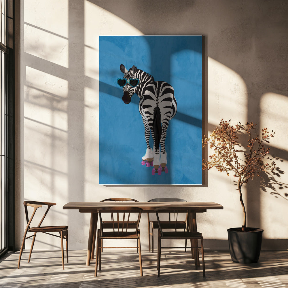 Rolschaatsen Zebra blauw | Canvas