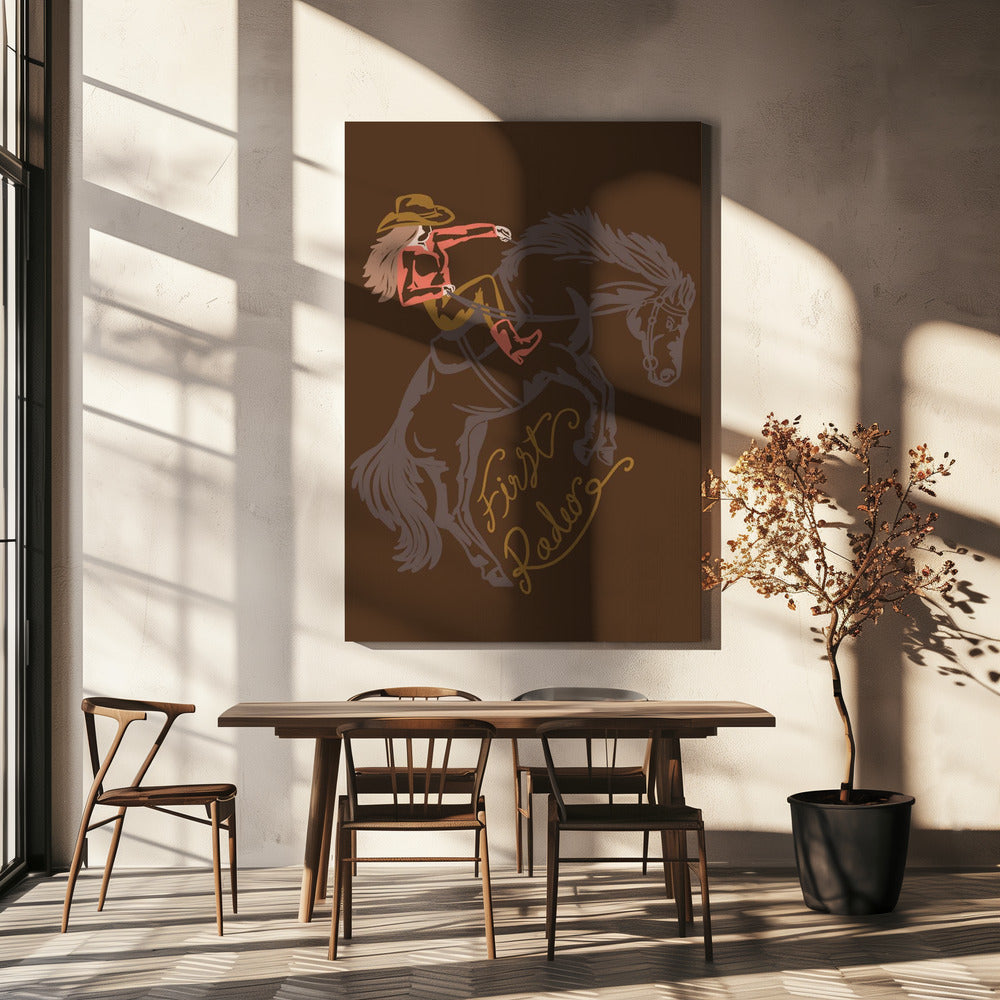 Cowgirl op een steigerend paard | Canvas