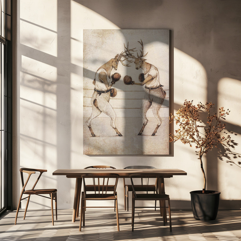 Hertengevecht in vintage stijl | Canvas