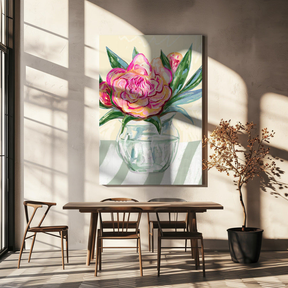 Pioenroos in glazen vaas | Canvas