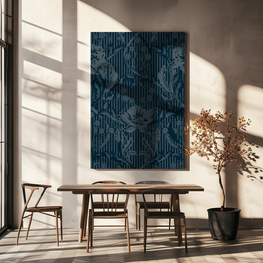 Floral Heritage Morris monochrome strepen moonshine blauw patroon | Canvas