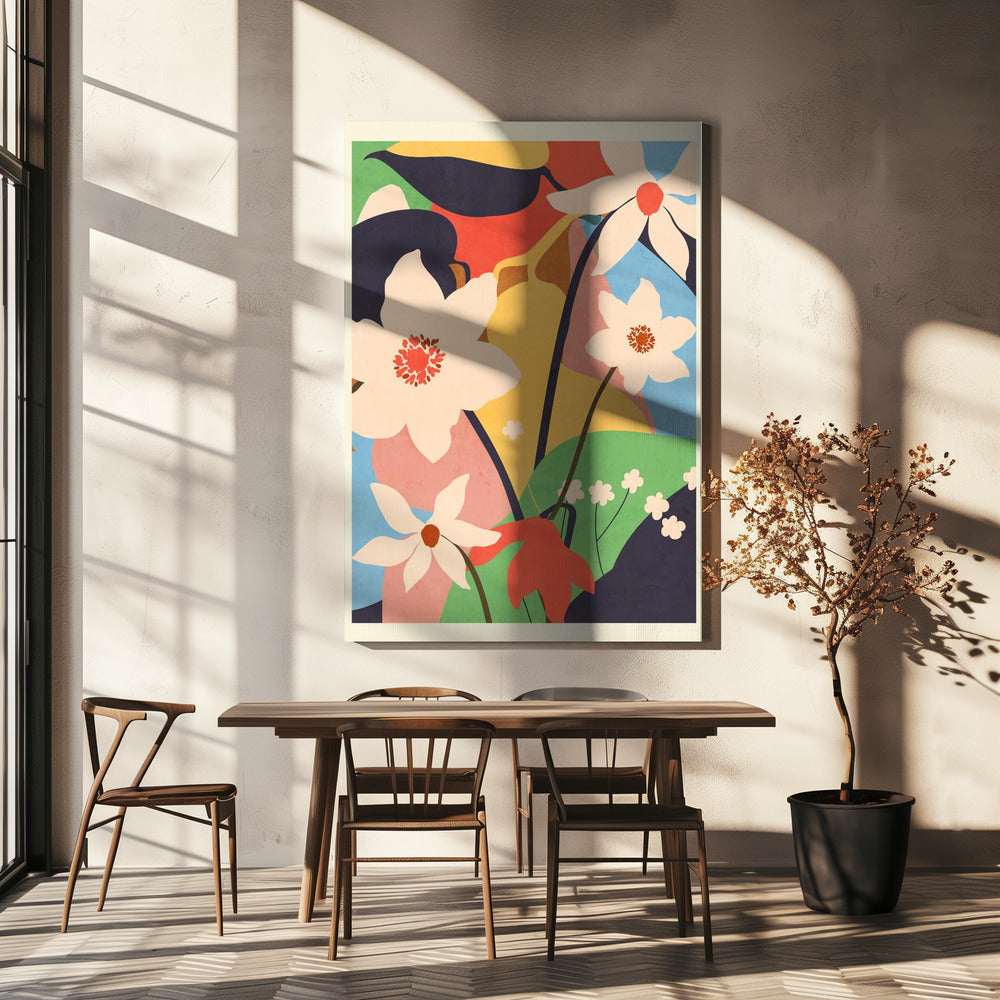 Abstracte kunst Landschap Bloemen | Canvas