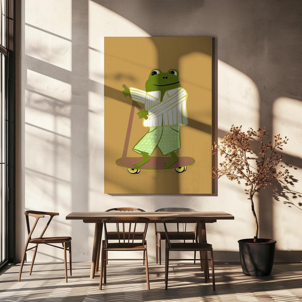 Kikker op scooter | Canvas