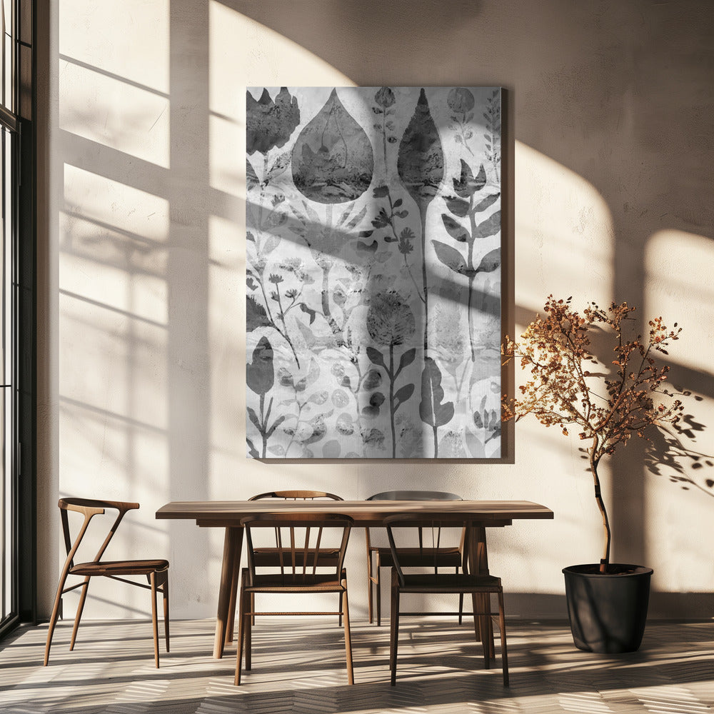 Bloemensilhouetten in grijstinten | Canvas