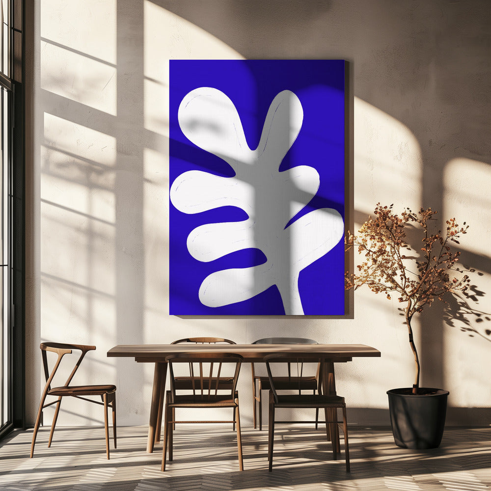 Blad op blauw canvas | Canvas