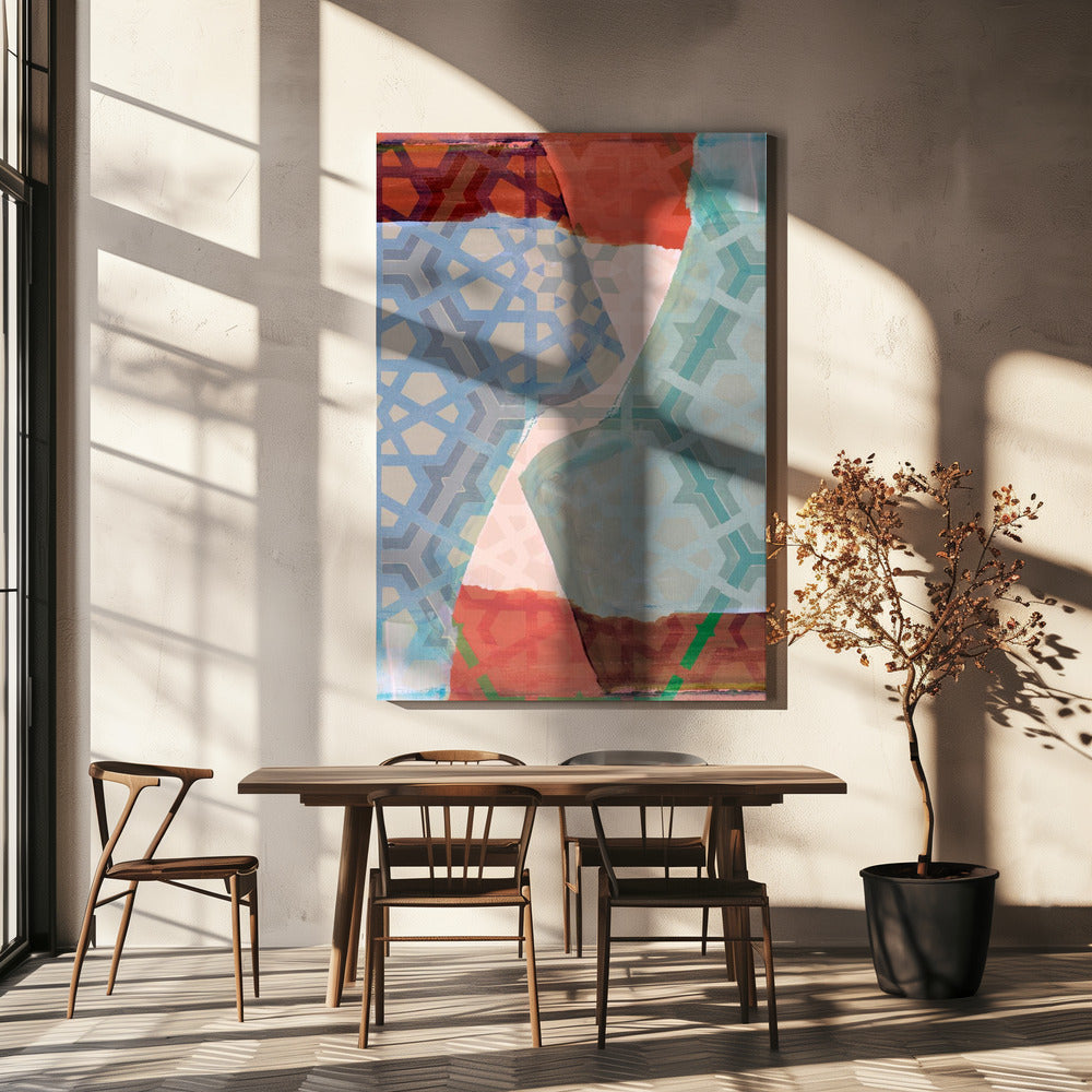 Overlappende geometrische patronen in zachte tinten | Canvas