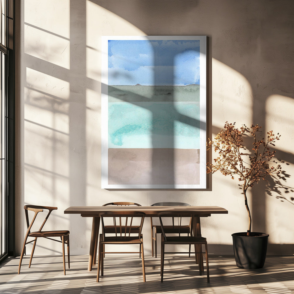 Abstracte horizontale banden van blauw, groen en beige | Canvas