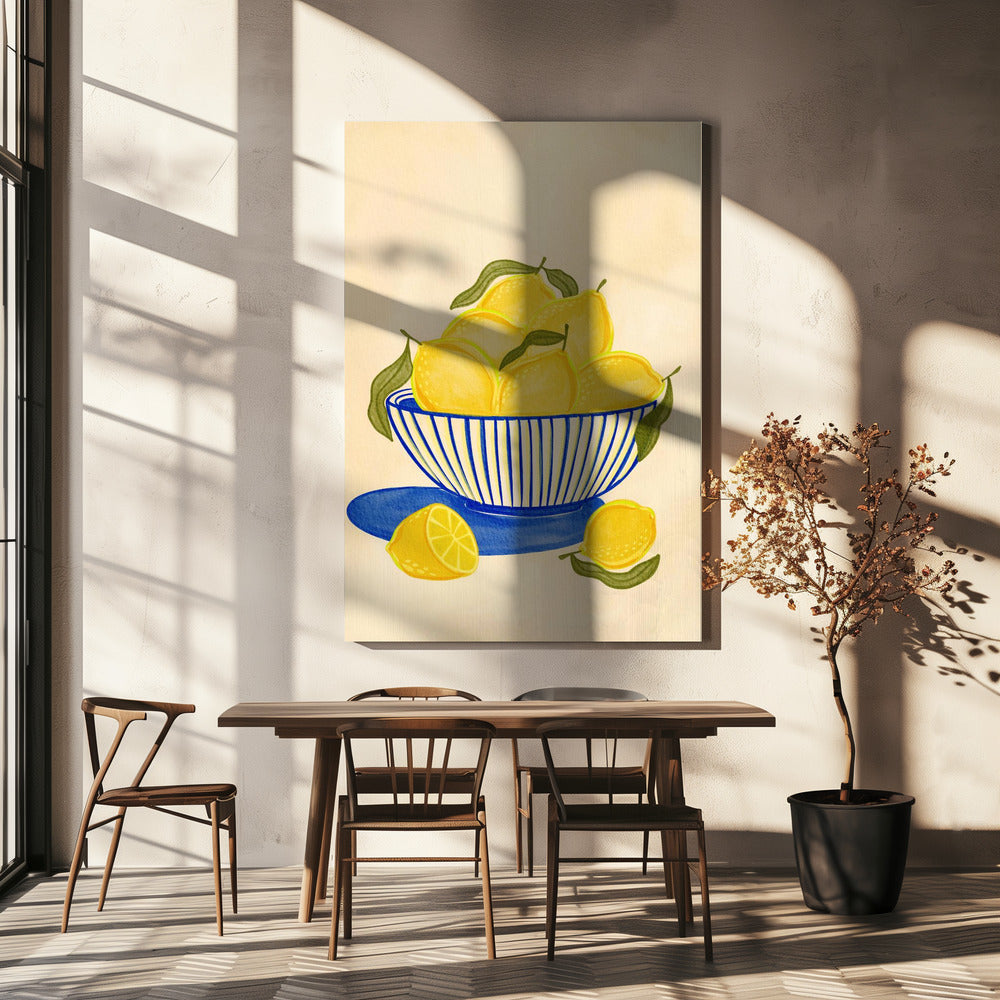 Kom met levendige gele citroenen | Canvas