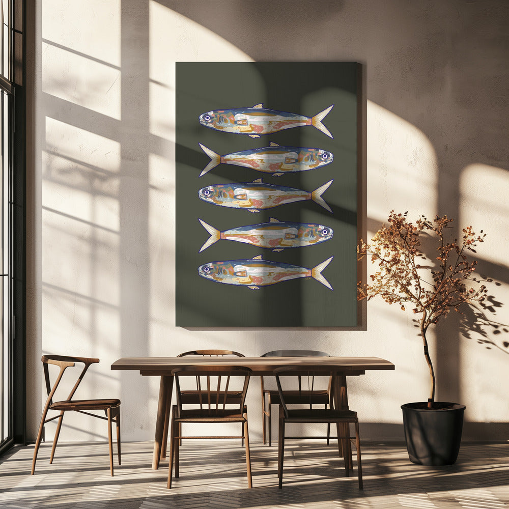 Vijf vissen op een rij | Canvas