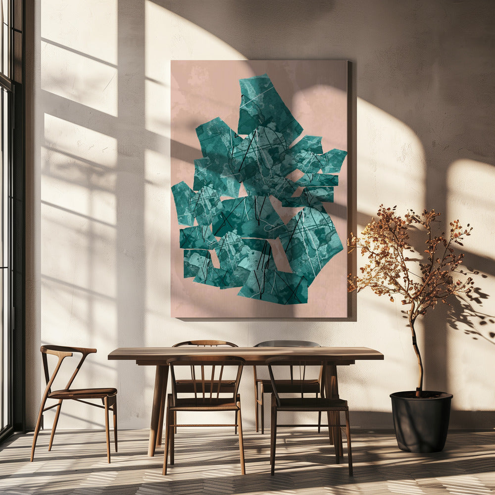 Groene geometrische vormen met textuurpatronen | Canvas