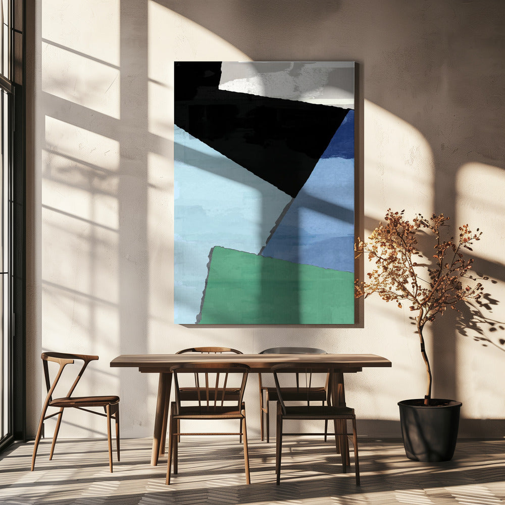 Abstracte blokken in blauw, groen en zwart | Canvas