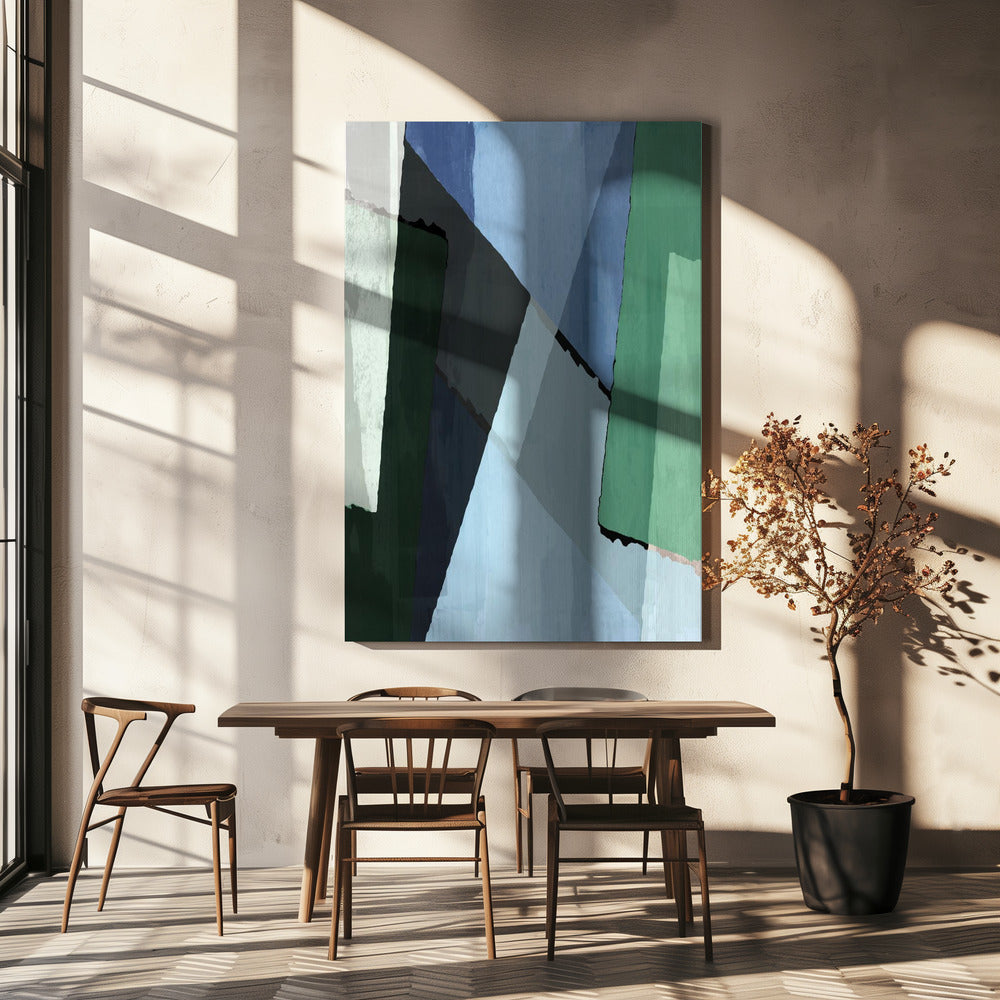 Abstracte blokken in blauw, groen en zwart | Canvas