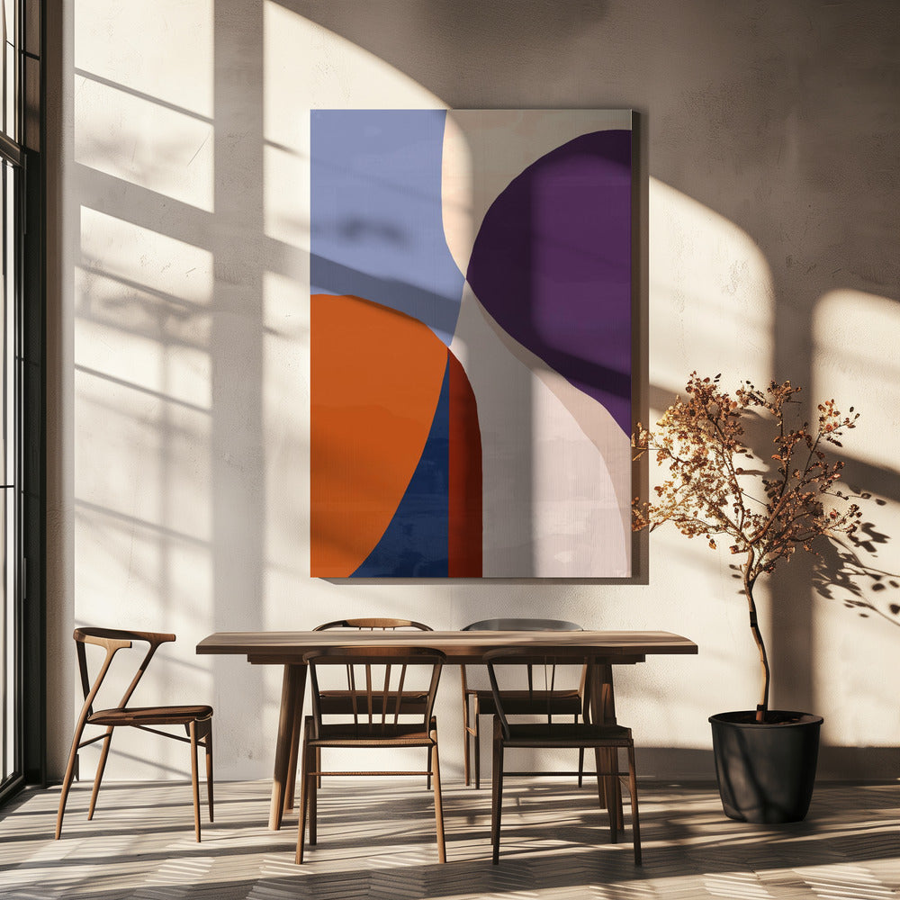 Organische vormen in aardse en blauwe tinten | Canvas